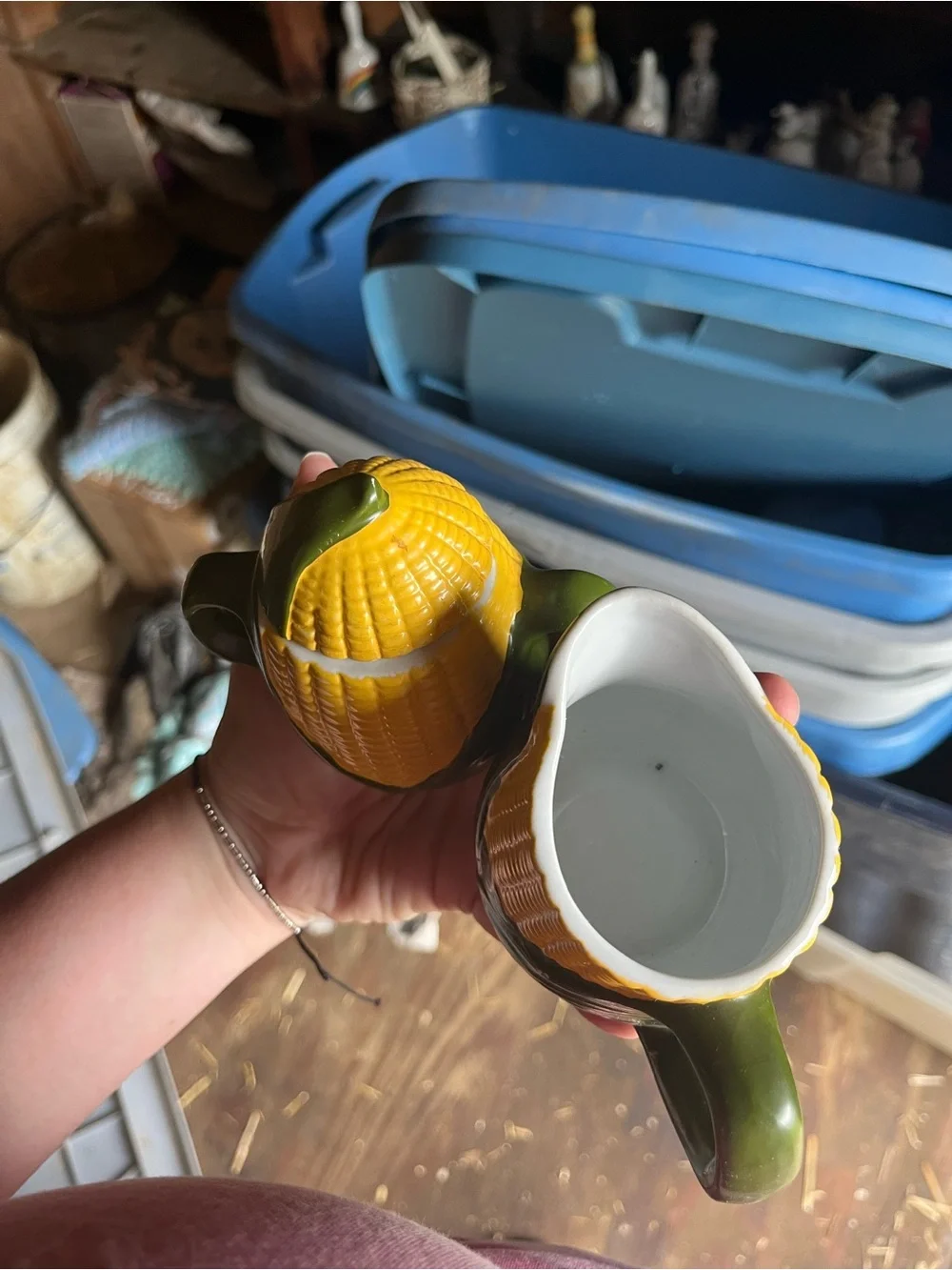 Vintage Corn-Shaped Ceramic Creamer and Sugar Set - Yellow & Green